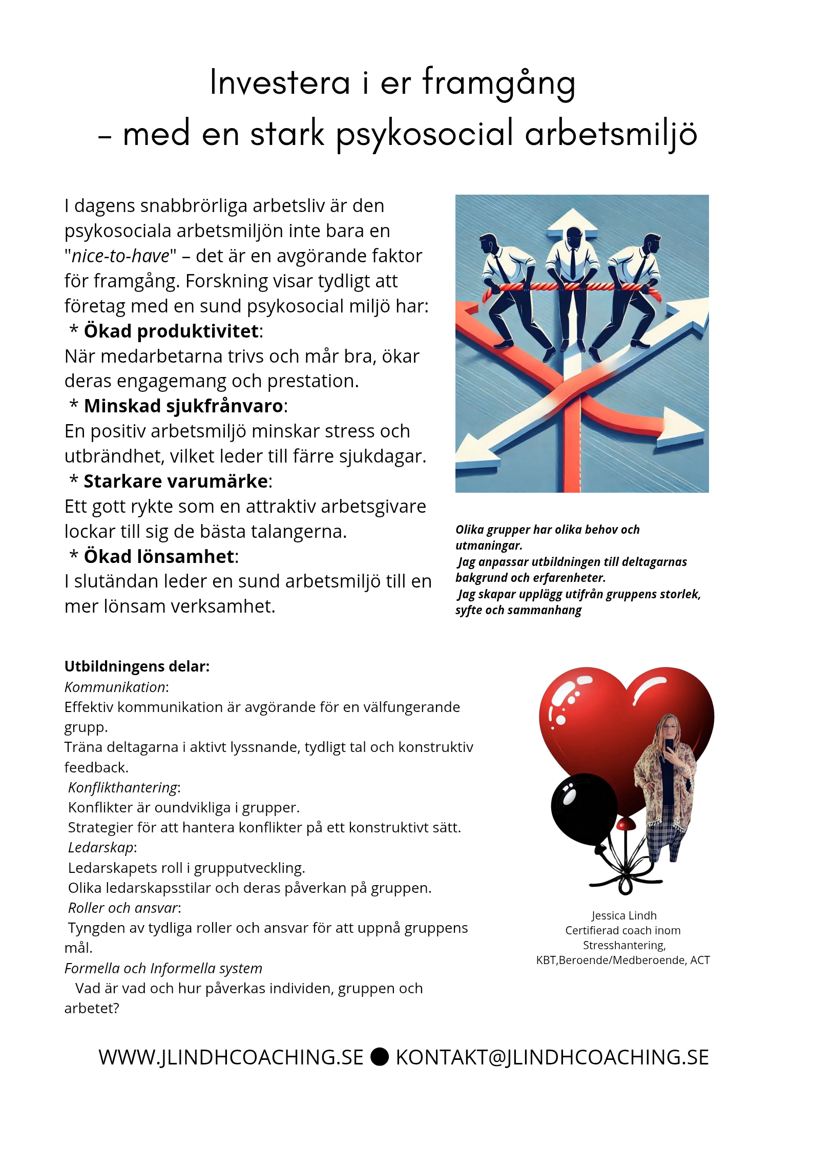 Utbildning för företag och deras personalgrupper.  Investera i er framgång – med en stark psykosocial arbetsmiljö I dagens snabbrörliga arbetsliv är den psykosociala arbetsmiljön inte bara en 